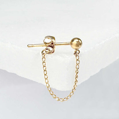 Gold Ball Front Back Chain Stud Earring