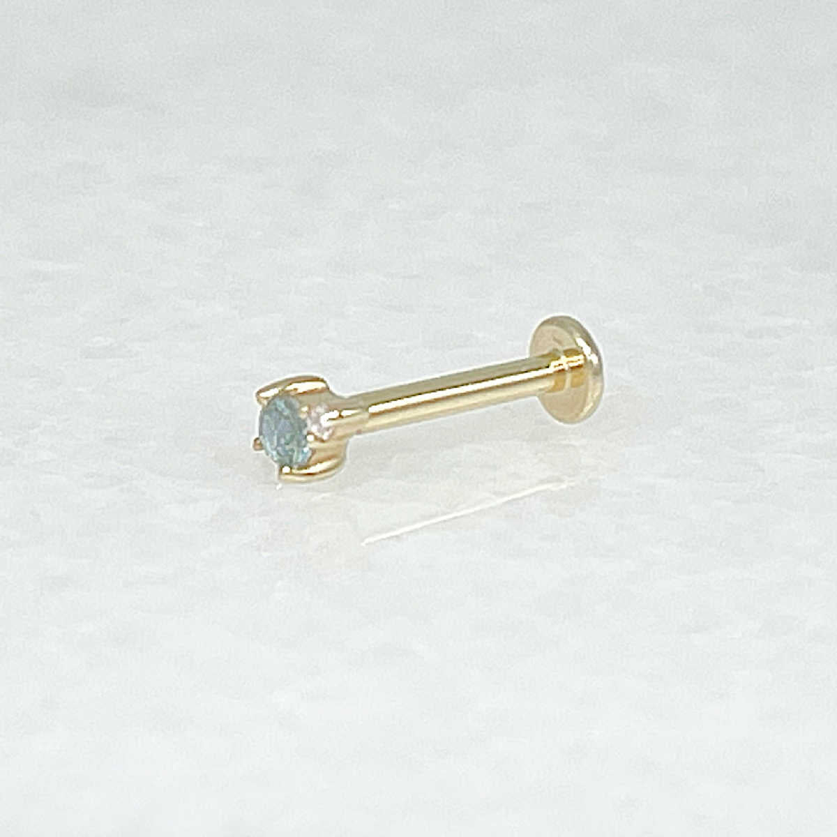 Blue Topaz 3 Stone Flat Back Piercing Earring