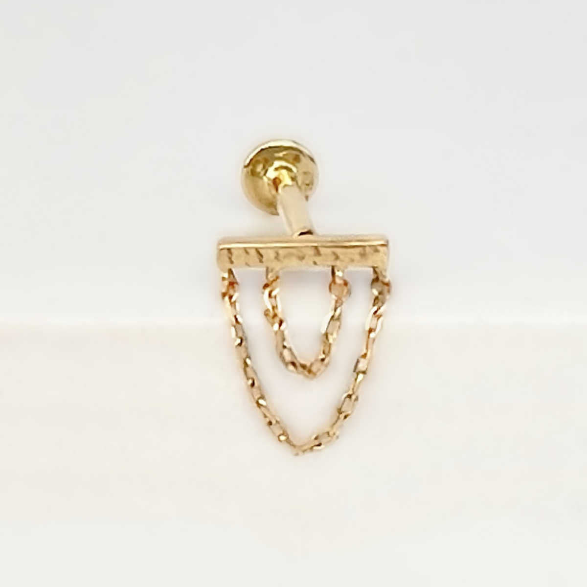 Gold Bar & Double Chain Cartilage Earring | 14K Flat Back Piercing Studs from Two of Most