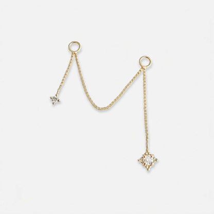 14k Solid Gold and Diamond Earring Charm with Jump Ring Connectors, Chain Earring for Double Lobe or Cartilage Piercing