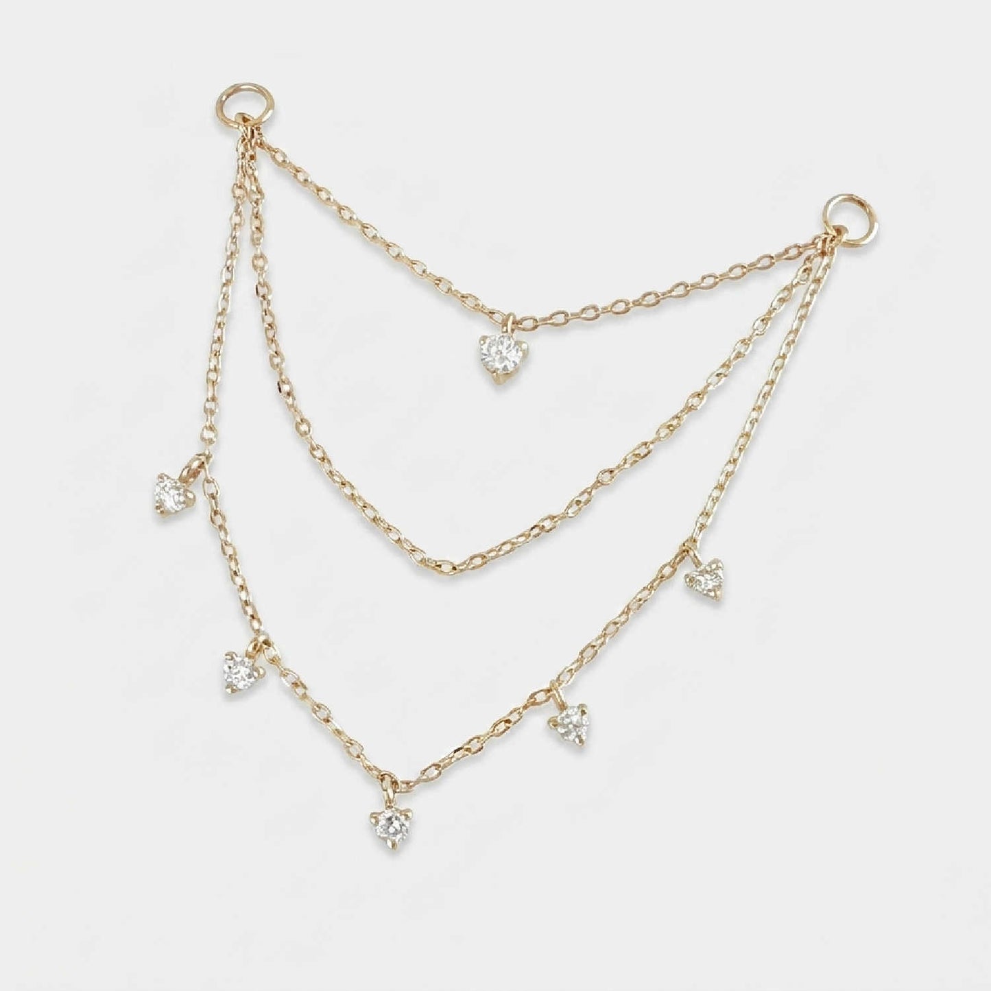 14k Solid Gold and Diamond Triple Chain Earring Charm with Jump Ring Connectors