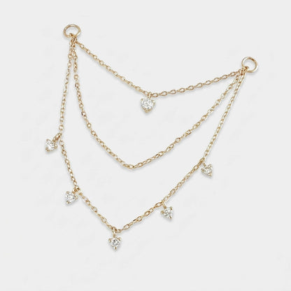 14k Solid Gold and Diamond Triple Chain Earring Charm with Jump Ring Connectors