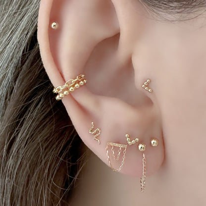 Flat Back Gold Cartilage Earring Collection on Model, 14k Helix, Tragus, Conch Studs from Two of Most