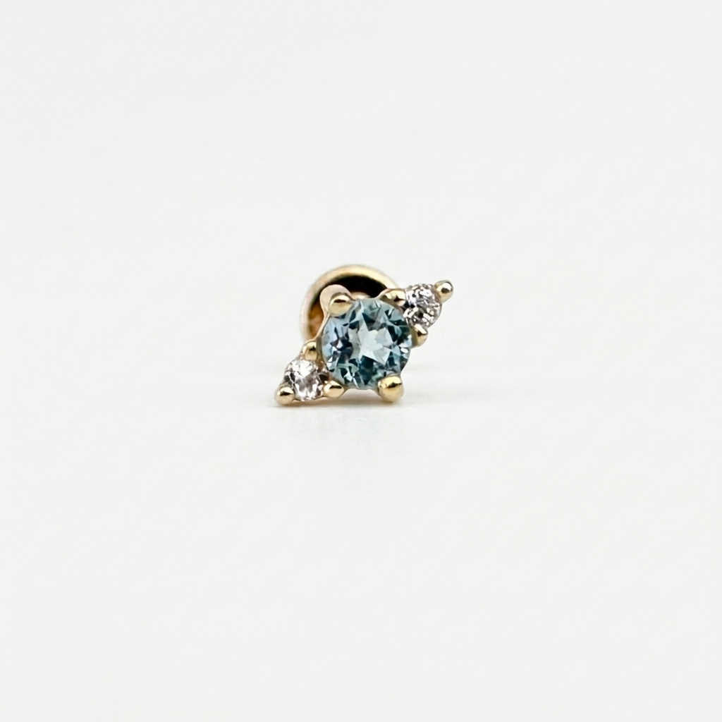 Blue Topaz Flat Back Earring, 14k Gold Cartilage Stud for Helix, Tragus, Conch or Lobe