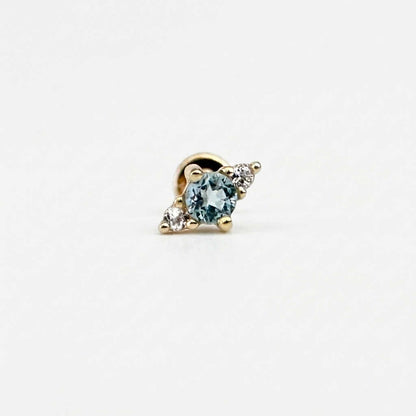 Blue Topaz Flat Back Earring, 14k Gold Cartilage Stud for Helix, Tragus, Conch or Lobe