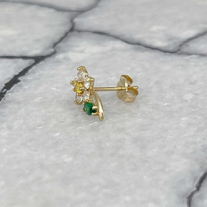 Diamond Flower Earrings Side View, 14K Gold & Gemstone Studs, Two of Most Fine Jewelry
