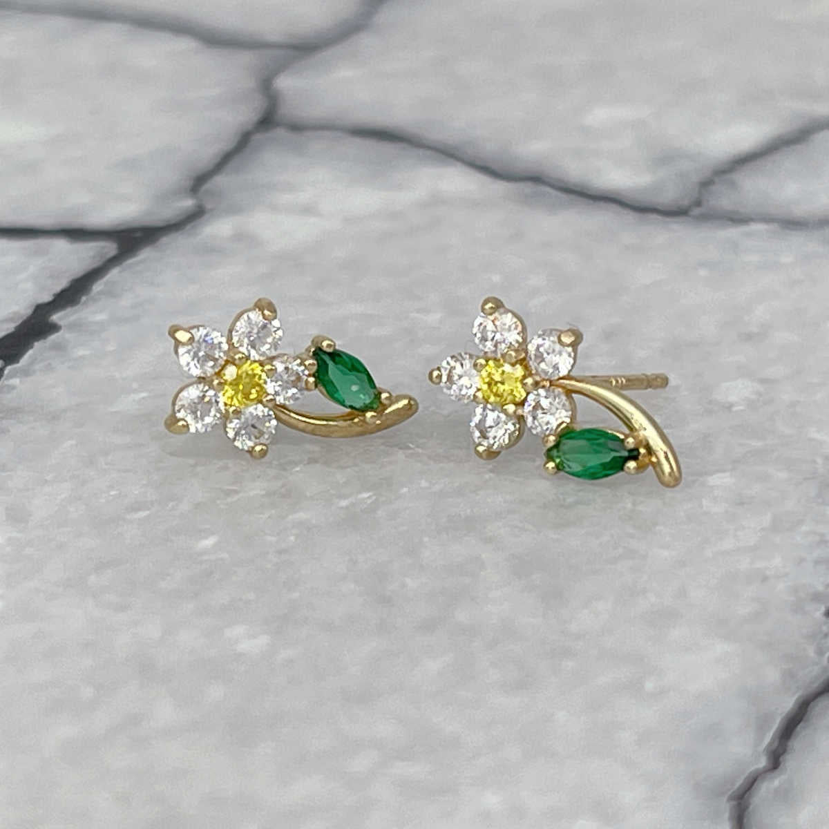 Diamond Flower Earrings, 14K Gold & Gemstone Studs, Two of Most Fine Jewelry