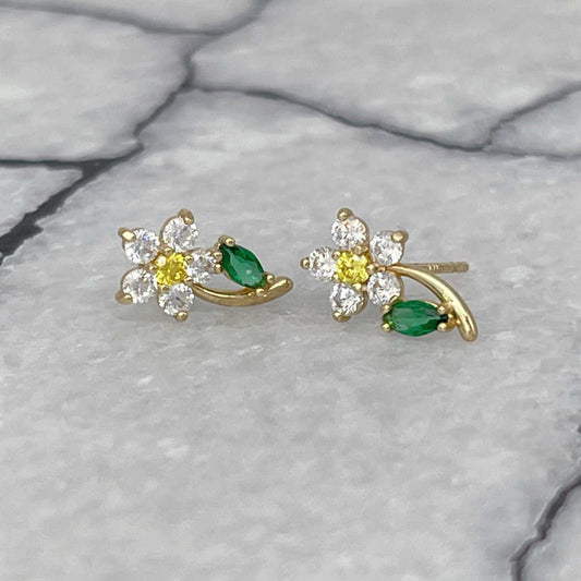 Diamond Flower Earrings, 14K Gold & Gemstone Studs, Two of Most Fine Jewelry