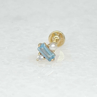 Pearl & Blue Topaz Helix, Conch Earring | 14k Gold Cartilage Studs from Two of Most