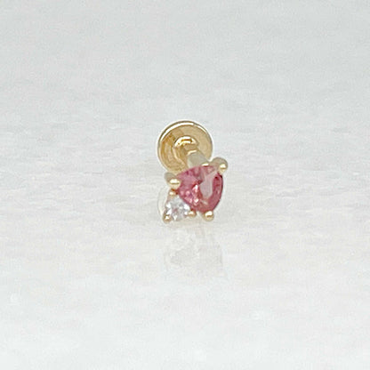 Pink Tourmaline Flat Back Cartilage Earing | Solid Gold Studs for Helix, Tragus, Conch from Two of Most