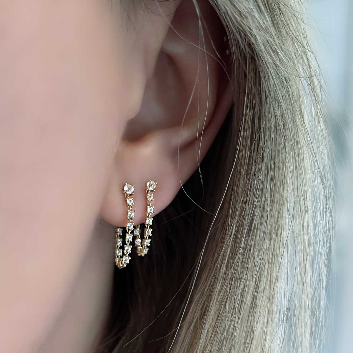 CZ Snake Front Back Chain Stud Earring | Adina Eden Jewels