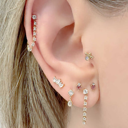Pink Tourmaline & 14k Gold Flat Back Cartilage Earing on Model