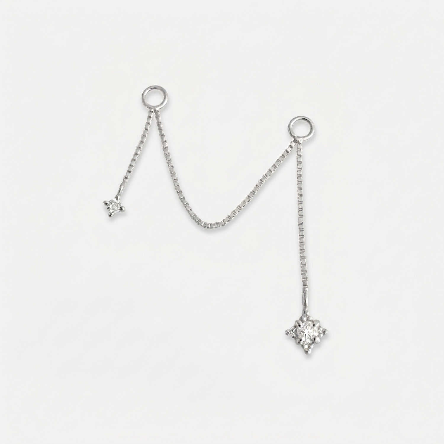 14k Solid White Gold and Diamond Earring Charm with Jump Ring Connectors, Chain Earring for Double Lobe or Cartilage Piercing