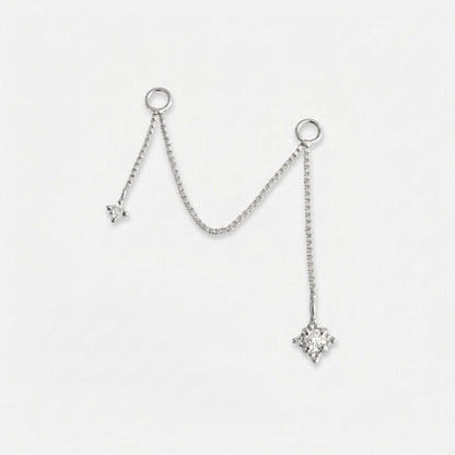 14k Solid White Gold and Diamond Earring Charm with Jump Ring Connectors, Chain Earring for Double Lobe or Cartilage Piercing