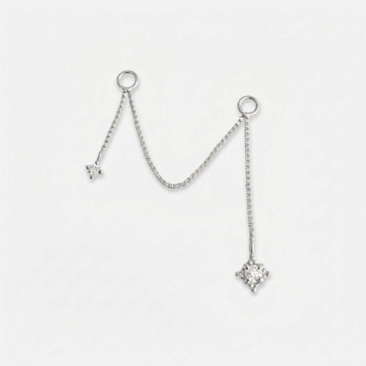 14k Solid White Gold and Diamond Earring Charm with Jump Ring Connectors, Chain Earring for Double Lobe or Cartilage Piercing