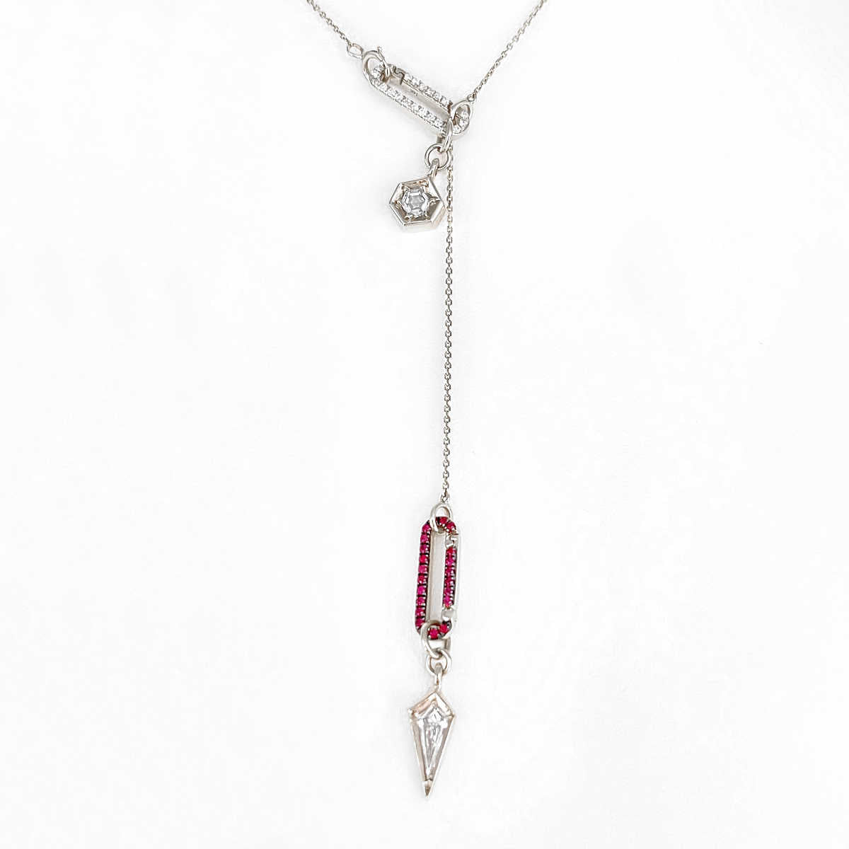 14k White Gold & Ruby Charm Clip on Necklace