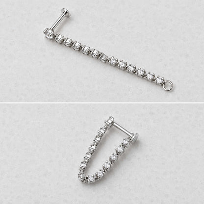 Side view of a 14k white gold tennis style dangle flat back earring with multiple round-cut diamonds