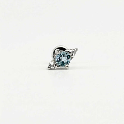 Blue Topaz Earring , 14k White Gold Flat Back Stud, Cartilage Jewelry for Helix, Tragus, Conch or Lobe Piercing