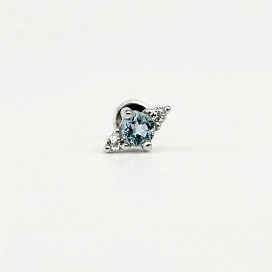 Blue Topaz Earring , 14k White Gold Flat Back Stud, Cartilage Jewelry for Helix, Tragus, Conch or Lobe Piercing