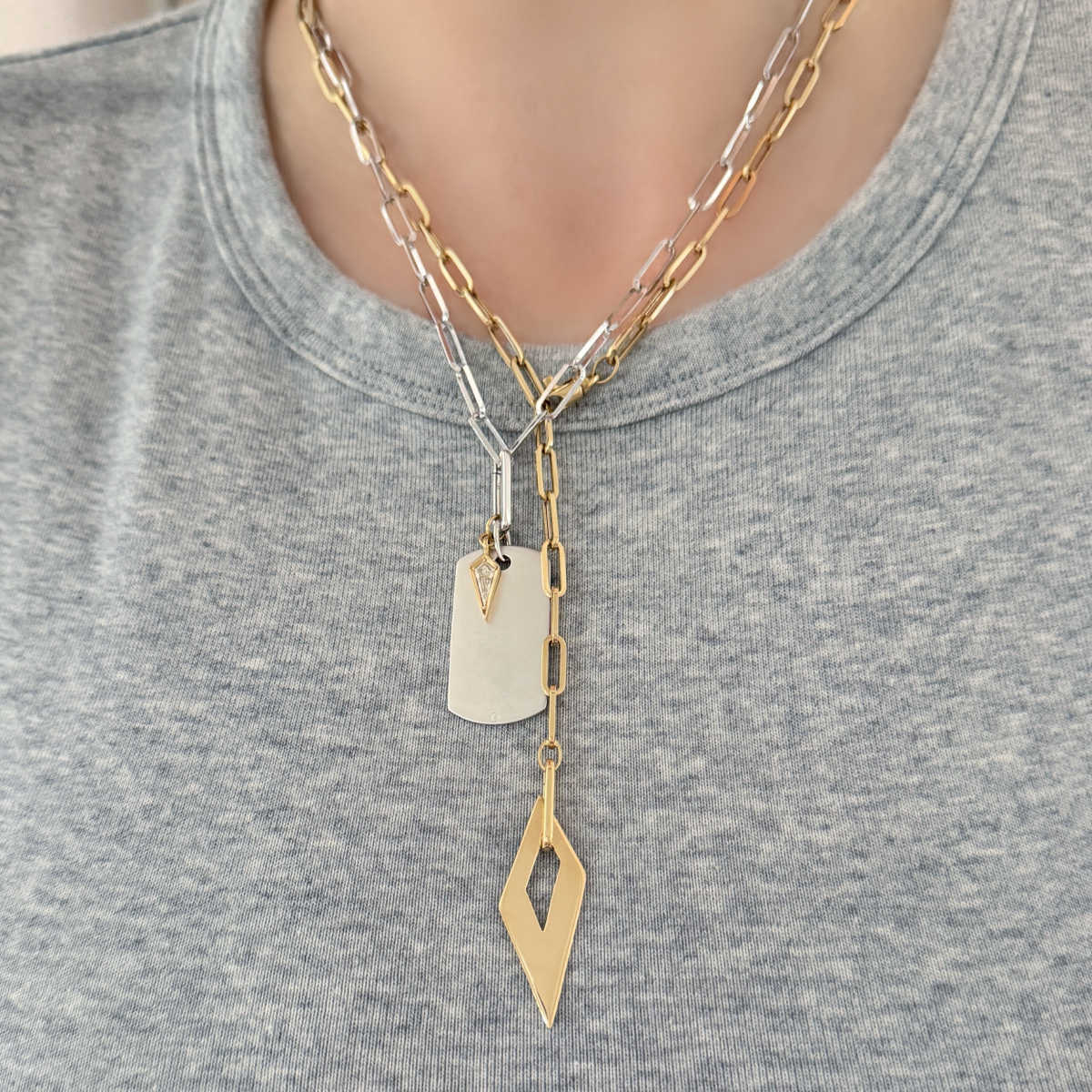 Gold Charm Holder | 14k Necklace Connector & Enhancer Clip on Model