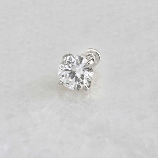 1/3 Carat Lab Diamond Earring, 14k White Gold Flat Back Cartilage Piercing Jewelry for Helix or Conch