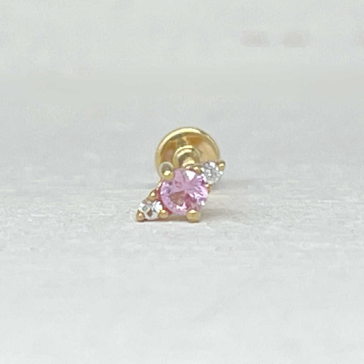 Pink Sapphire & 14k Gold Flat Back Cartilage Piercing Earring