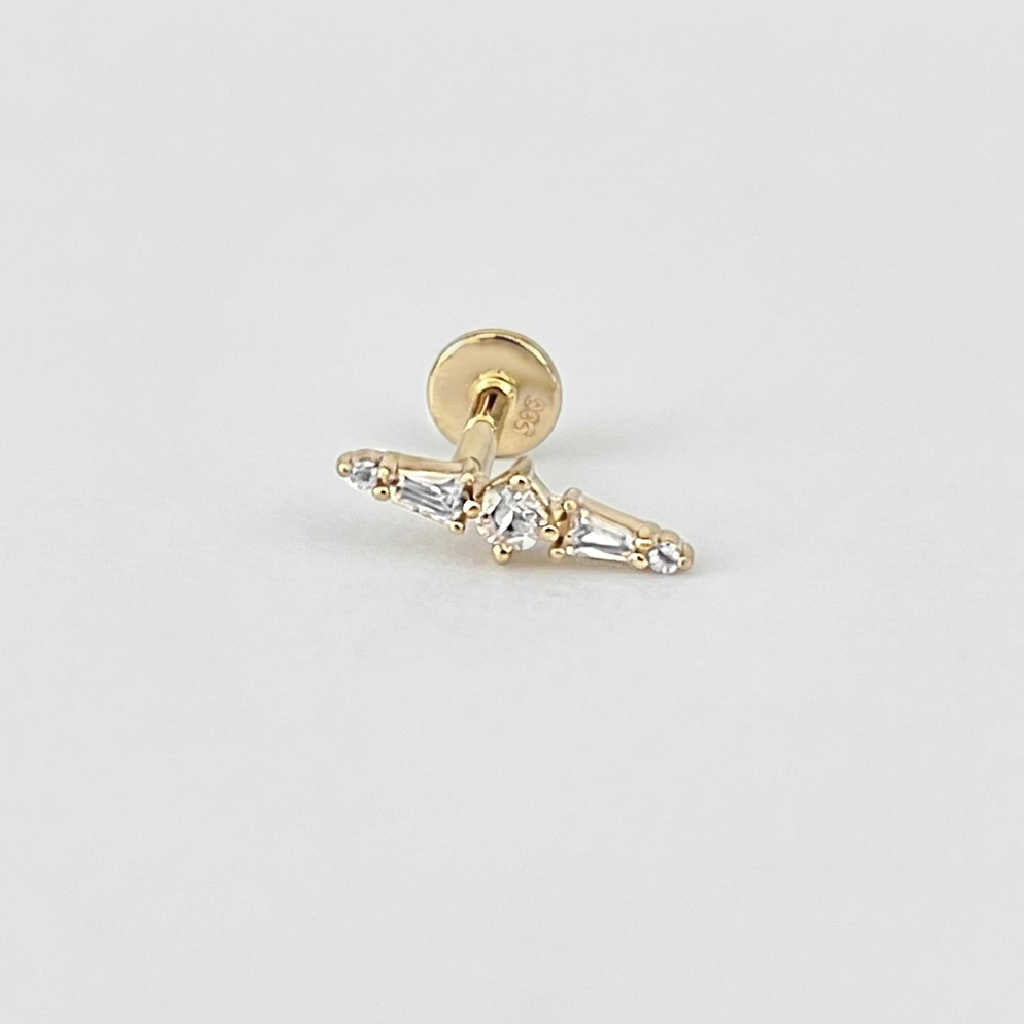 Baguette Spike Earring, 14k Gold Flat Back Stud, Cartilage Jewelry for Helix, Conch or Lobe