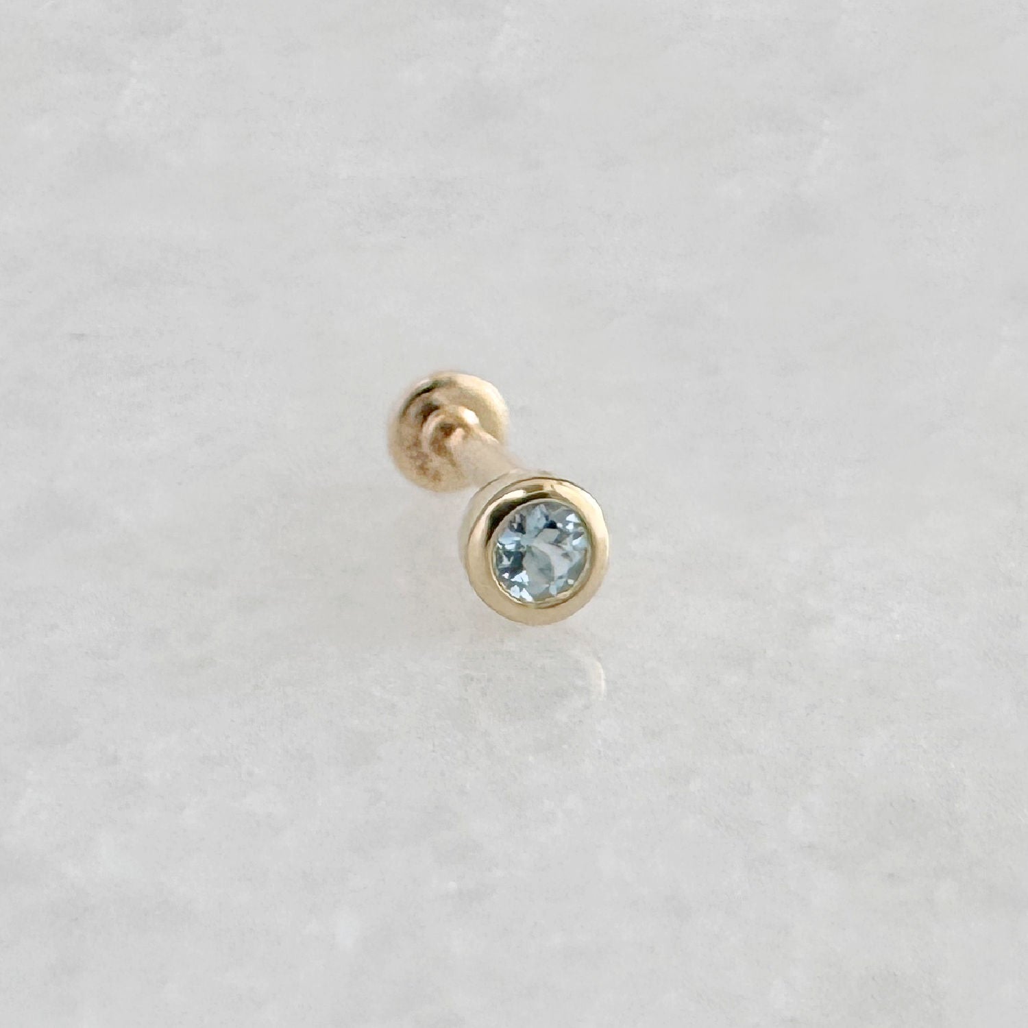 Blue Topaz Flat Back Earring for Tragus, Helix or Conch | 14k Gold Cartilage Piercing Jewelry from Two of Most