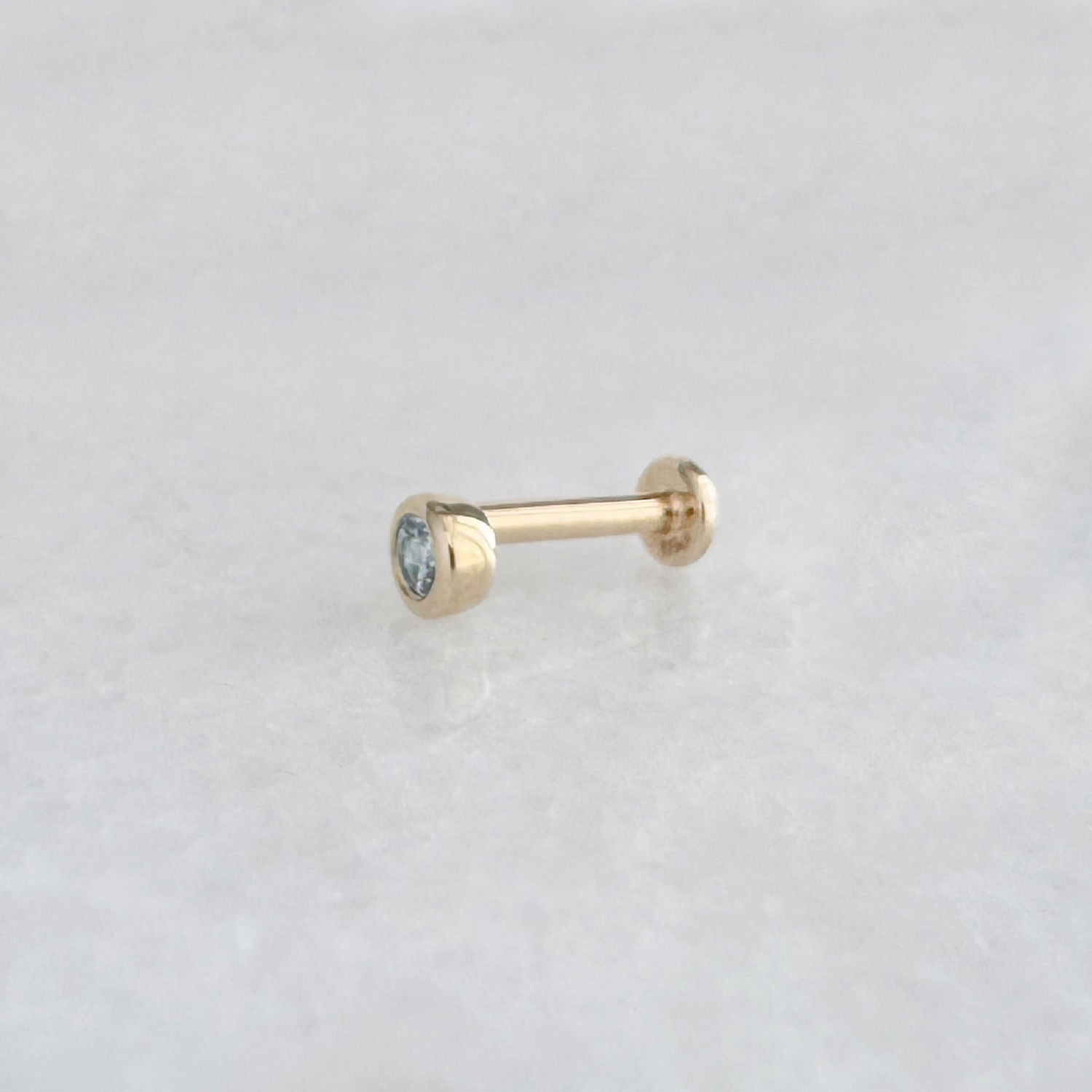 Blue Topaz Flat Back Cartilage Piercing Earring, Side View