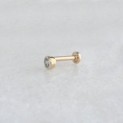 Blue Topaz Flat Back Cartilage Piercing Earring, Side View