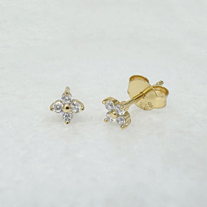 Clover Shaped Stud Earrings in Gold Plated Sterling Silver, Two of Most