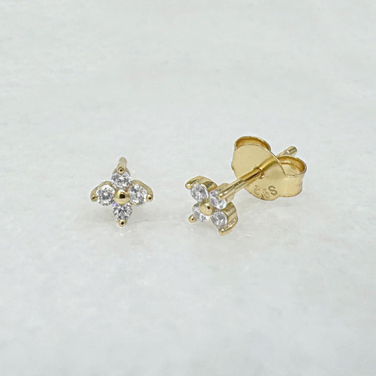 Clover Shaped Stud Earrings in Gold Plated Sterling Silver, Two of Most