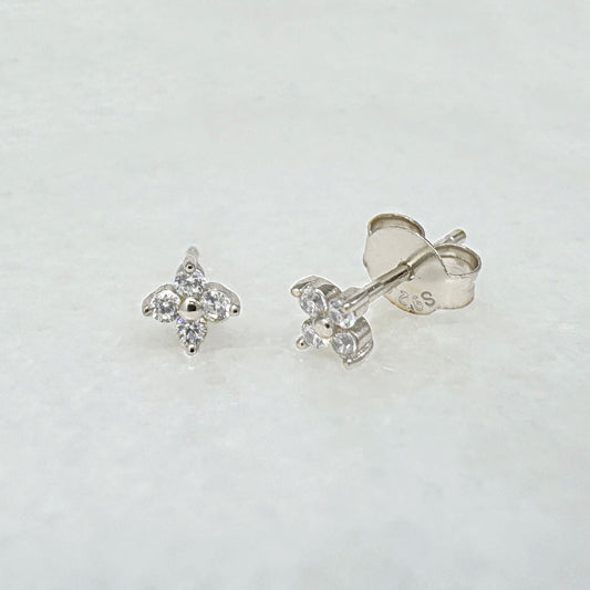 Clover Shaped Stud Earrings in Sterling Silver, Two of Most