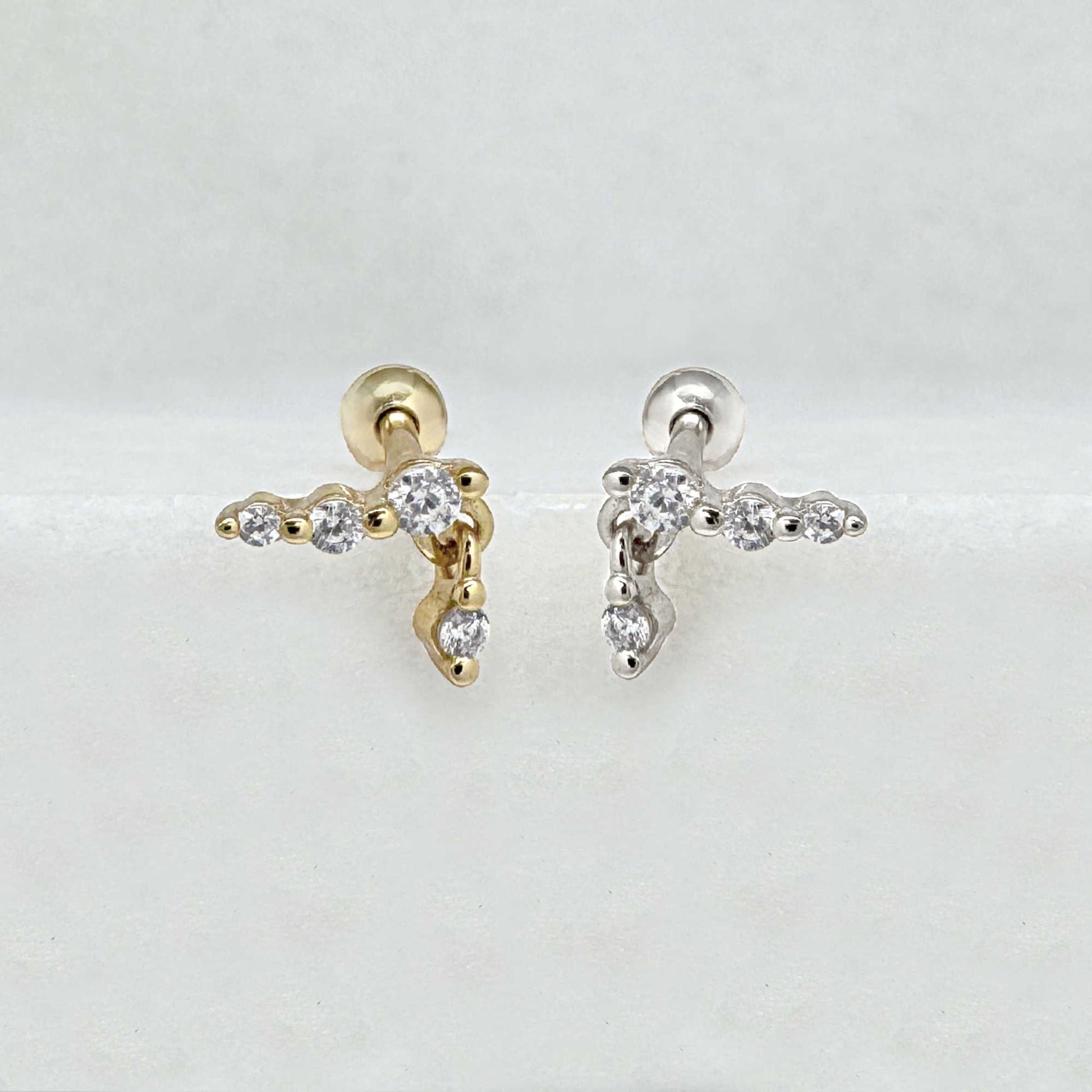 Dangle Gemstone Nap Earring | Screw Back Cartilage Barbell Studs in 14k Gold Plated  or Sterling Silver | Two of Most