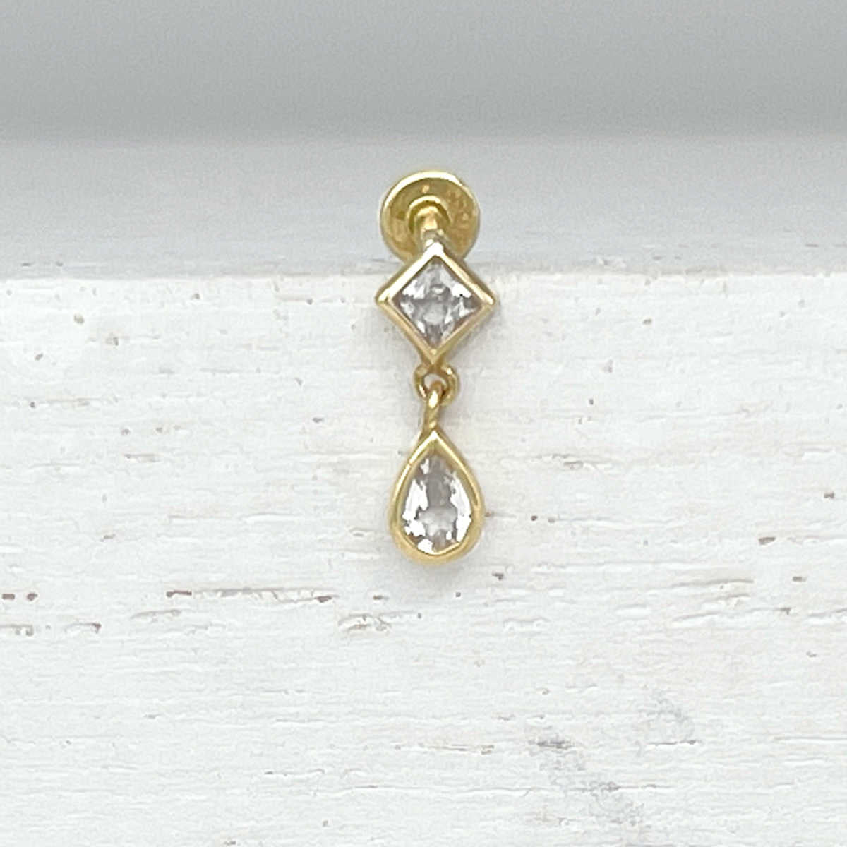 White Topaz Cartilage Dangle Earring | 14k Gold Helix Jewelry