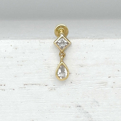 White Topaz Cartilage Dangle Earring | 14k Gold Helix Jewelry