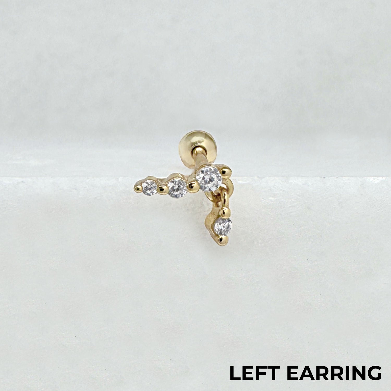 Dangle Gemstone Nap Earring - Left | Screw Back Cartilage Barbell Studs in Gold Plated Silver | Two of Most