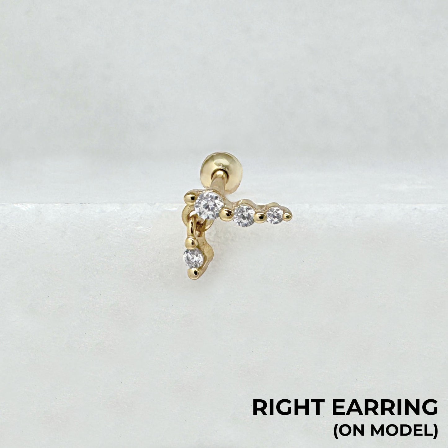 Dangle Gemstone Nap Earring - Right | Screw Back Cartilage Barbell Studs in Gold Plated Silver | Two of Most