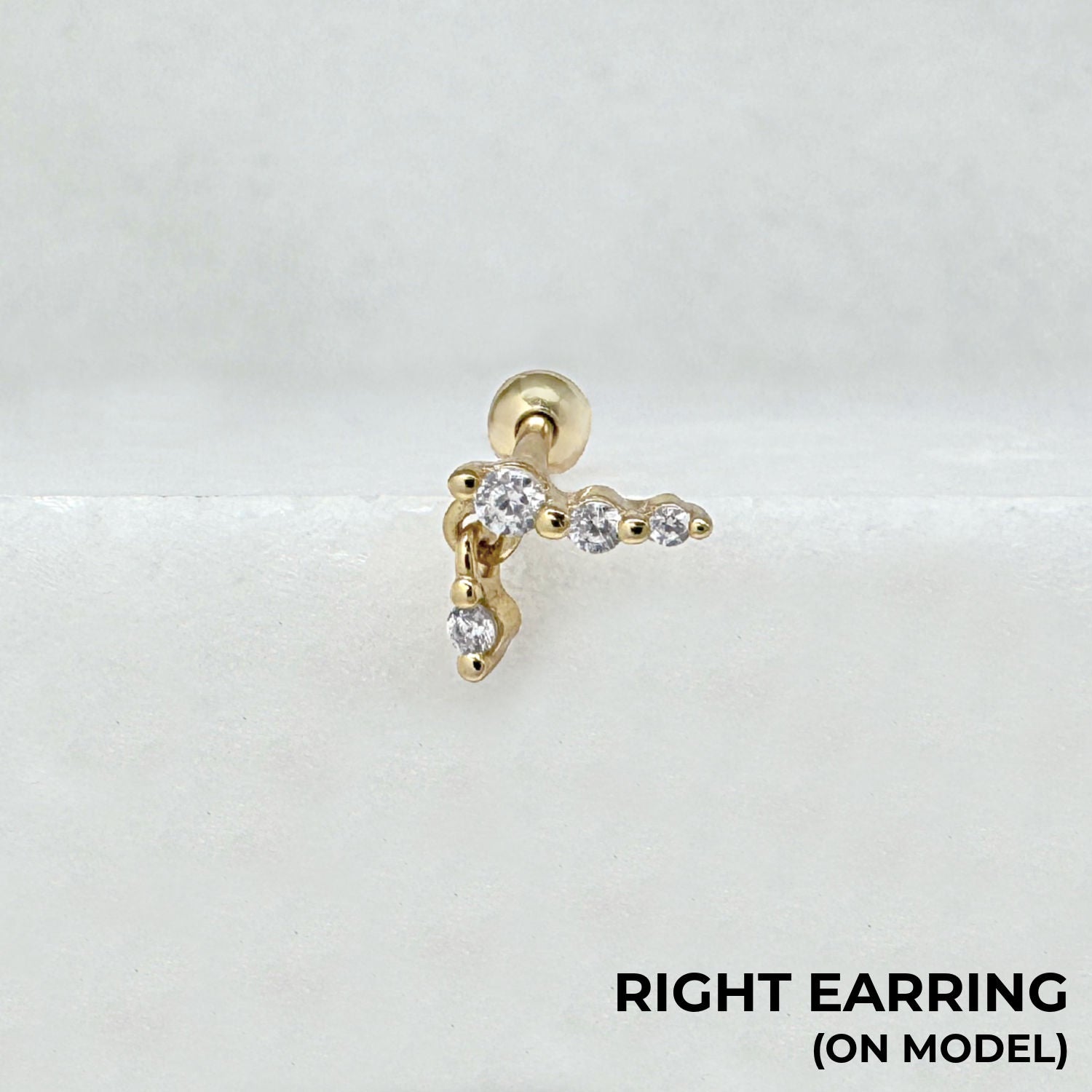 Dangle Gemstone Nap Earring - Right | Screw Back Cartilage Barbell Studs in Gold Plated Silver | Two of Most