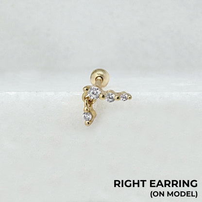 Dangle Gemstone Nap Earring - Right | Screw Back Cartilage Barbell Studs in Gold Plated Silver | Two of Most