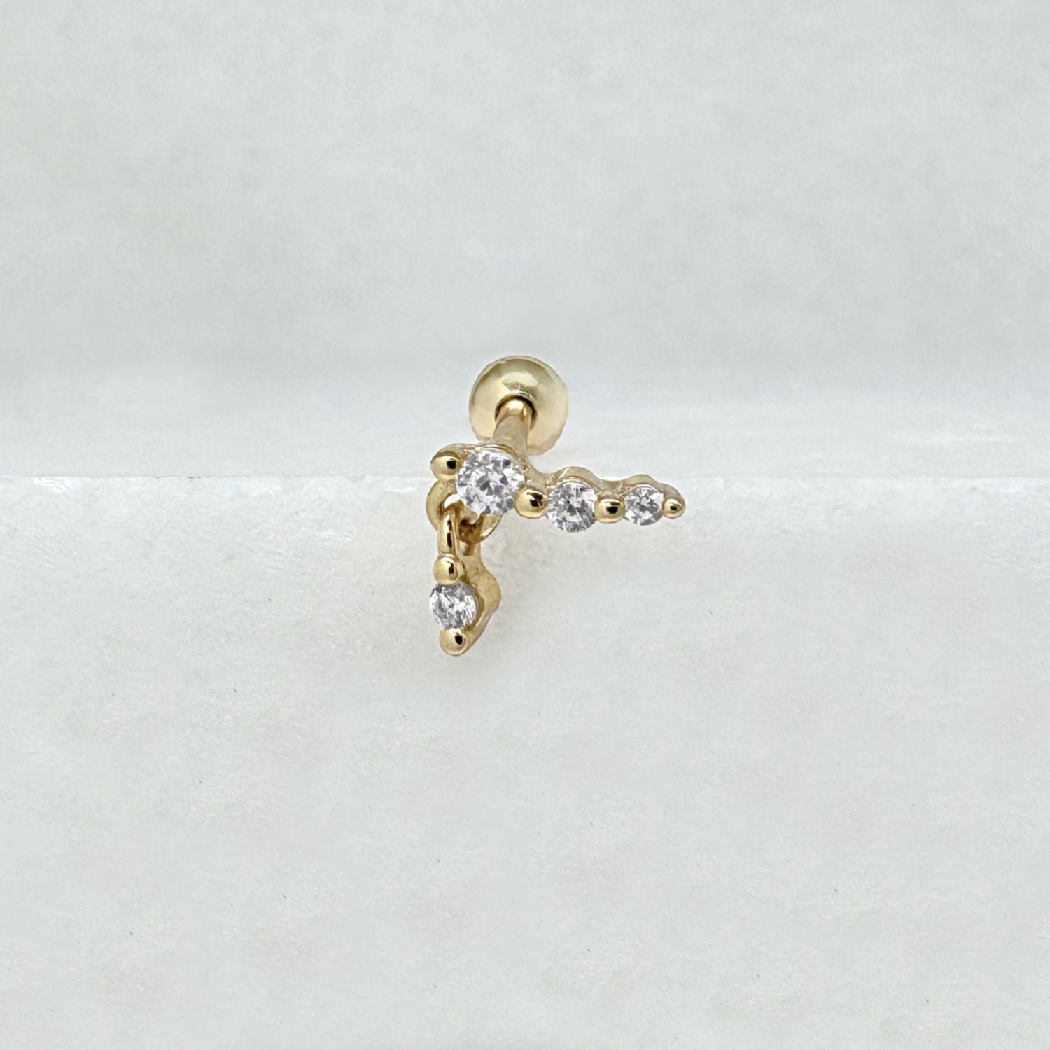 Dangle Gemstone Nap Earring | Screw Back Cartilage Barbell Studs in 14k Gold Plated Sterling Silver | Two of Most