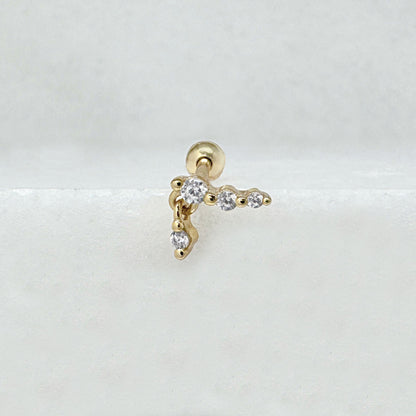 Dangle Gemstone Nap Earring | Screw Back Cartilage Barbell Studs in 14k Gold Plated Sterling Silver | Two of Most