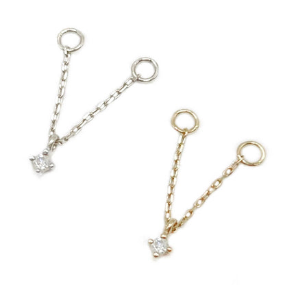 Floating Diamond Earring Charm Set | Connected Double Piercing in 14k White & Yellow Gold | Two of Most Fine Jewelry