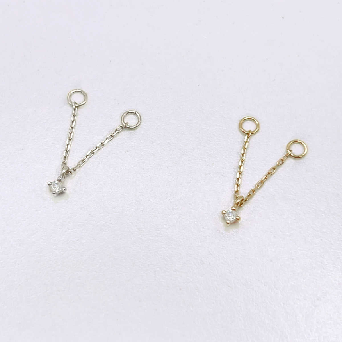 White Gold Diamond Earring Charm with Connector Chain