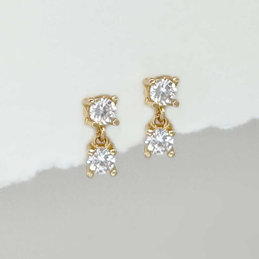 Dangling 2-Stone Stud Earrings | Solid 14k Gold & Gemstones from Two of Most