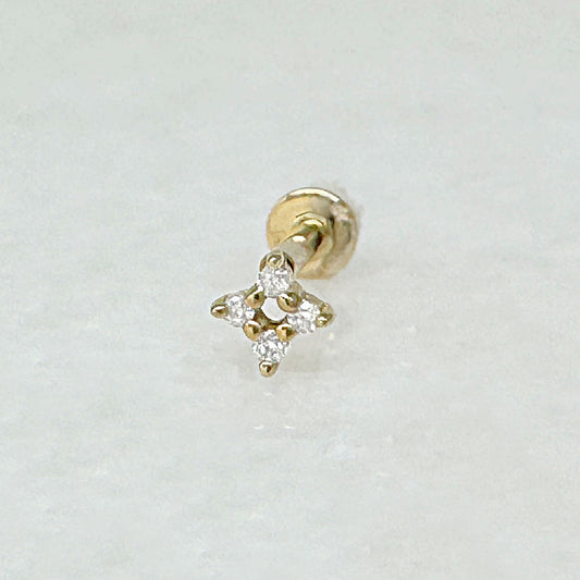 Diamond 4 Point Star Flat Back Earring, 14k Studs for Helix, Tragus, Conch or Lobe from Two of Most