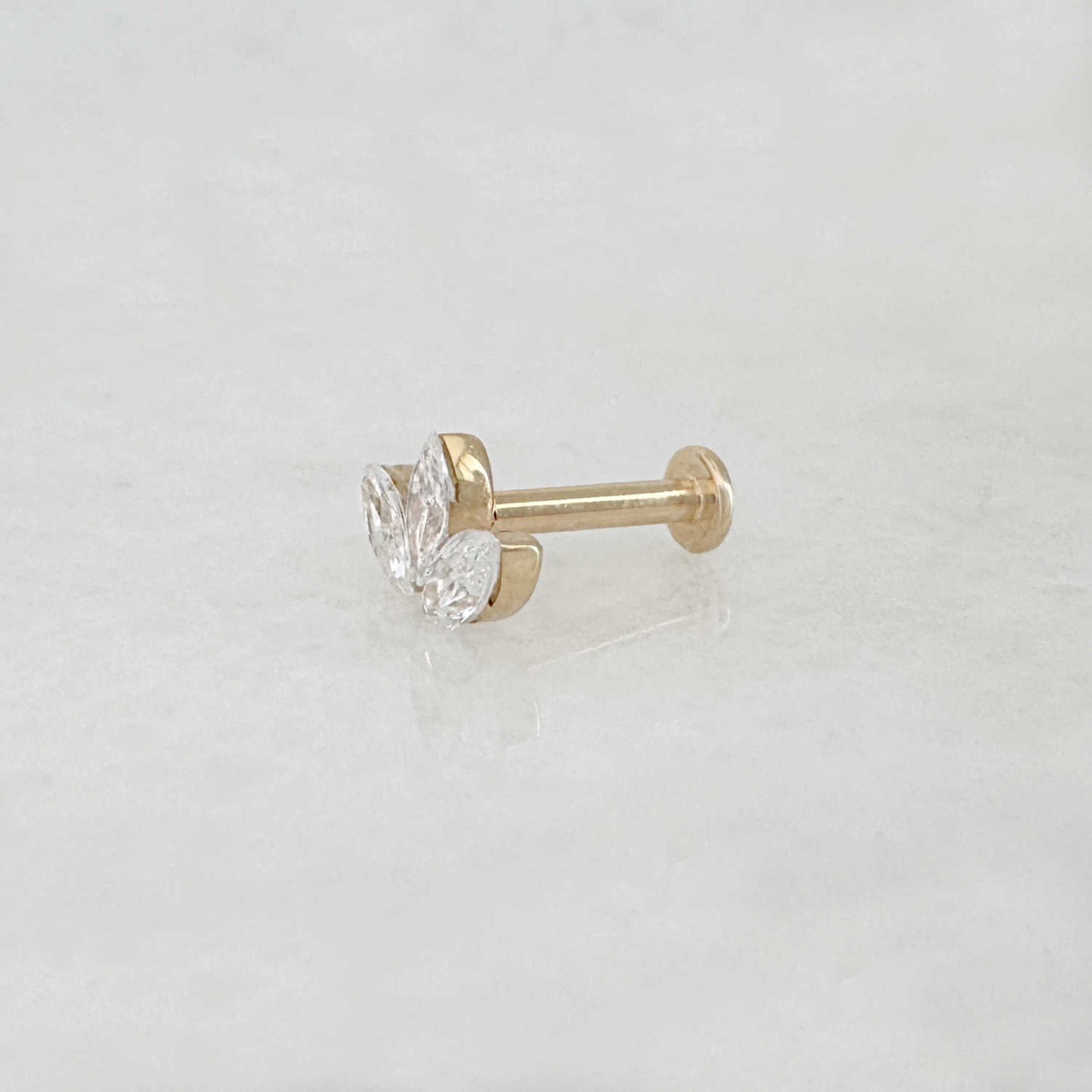 Diamond Lotus Flower Earring | 14k Gold & Lab Grown Flat Back Stud, Side View