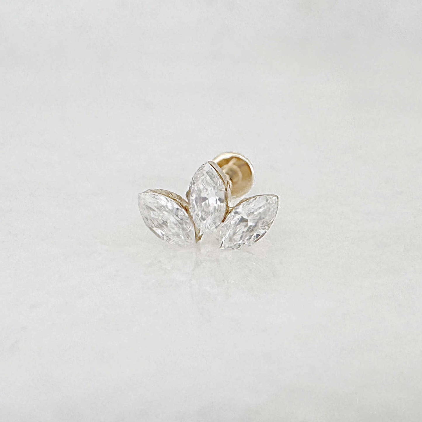 Diamond Lotus Flower Earring | 14k Gold & Lab Grown Flat Back Cartilage Piercing Jewelry for Helix, Conch or Lobe | Two of Most