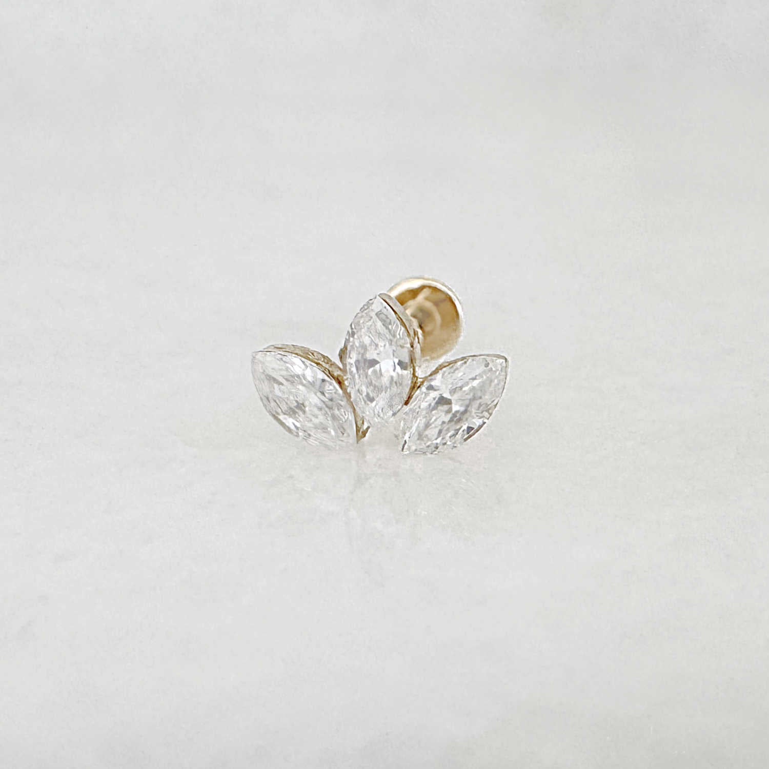 Diamond Lotus Flower Earring | 14k Gold & Lab Grown Flat Back Cartilage Piercing Jewelry for Helix, Conch or Lobe | Two of Most