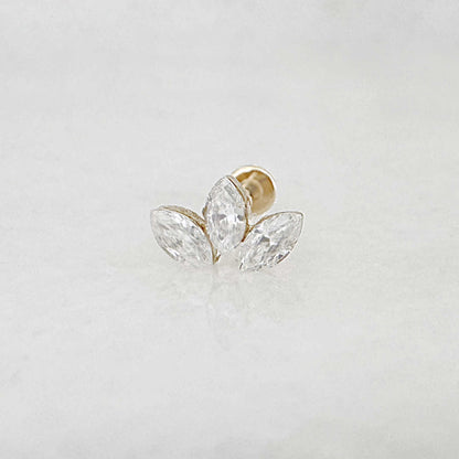 Diamond Lotus Flower Earring | 14k Gold & Lab Grown Flat Back Cartilage Piercing Jewelry for Helix, Conch or Lobe | Two of Most